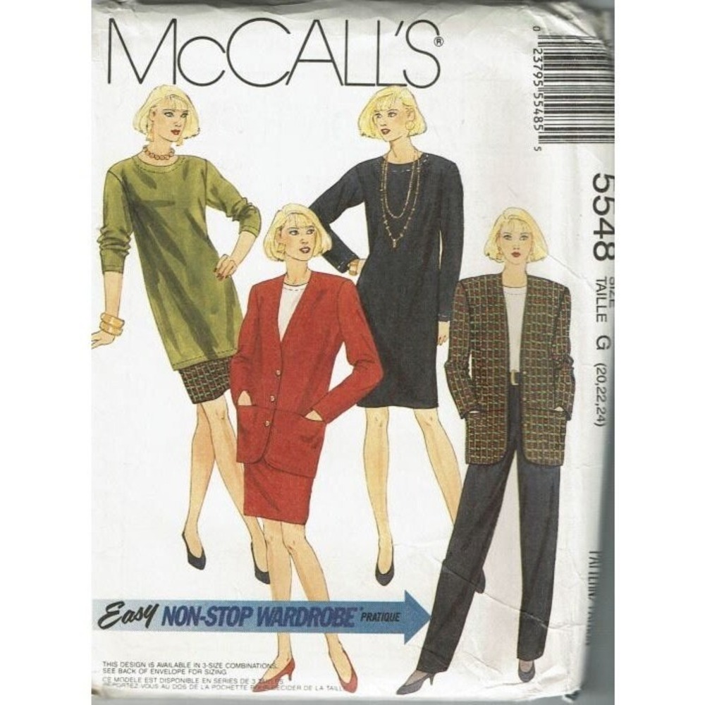 McCalls Sewing Pattern 5548 Jacket Dress Top Skirt Pants Misses Size 20-24